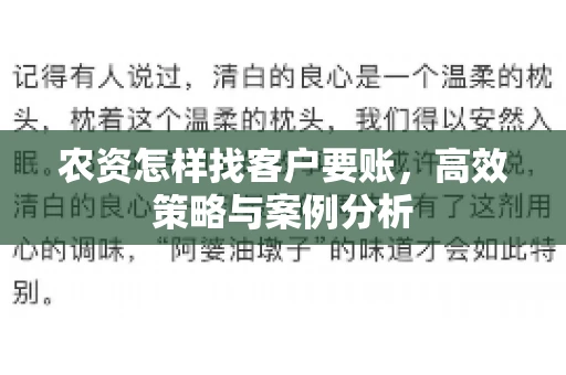 农资怎样找客户要账,高效策略与案例分析 农资怎样找客户要账,高效策略与案例分析